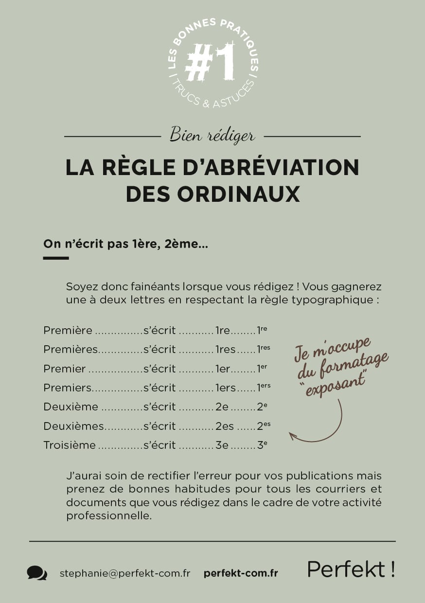 Bonnes pratiques par Perfekt ! Abréviation des ordinaux