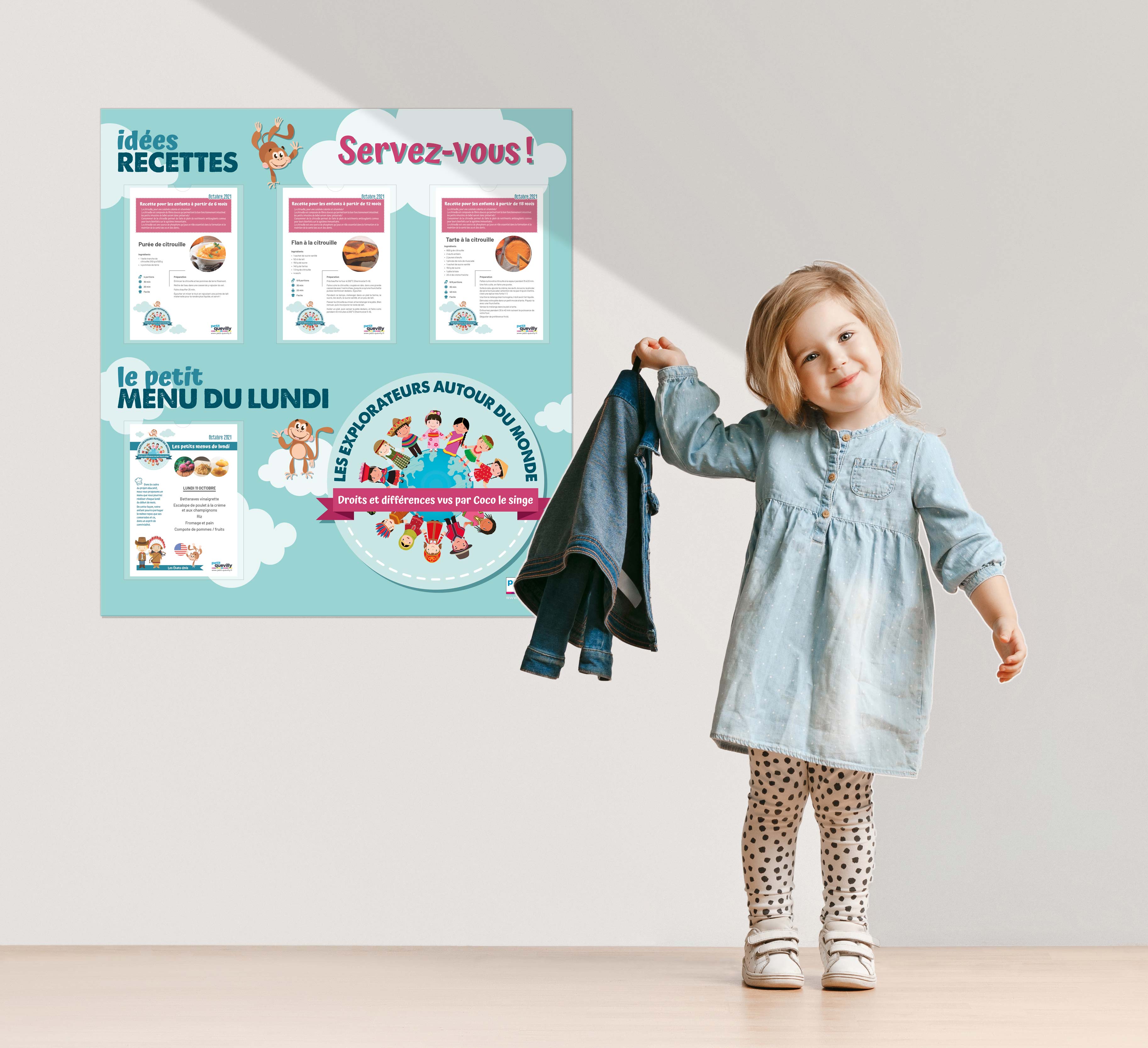 Création graphique d'un panneau menus pour des crèches © Stéphanie Barzic - Perfekt !